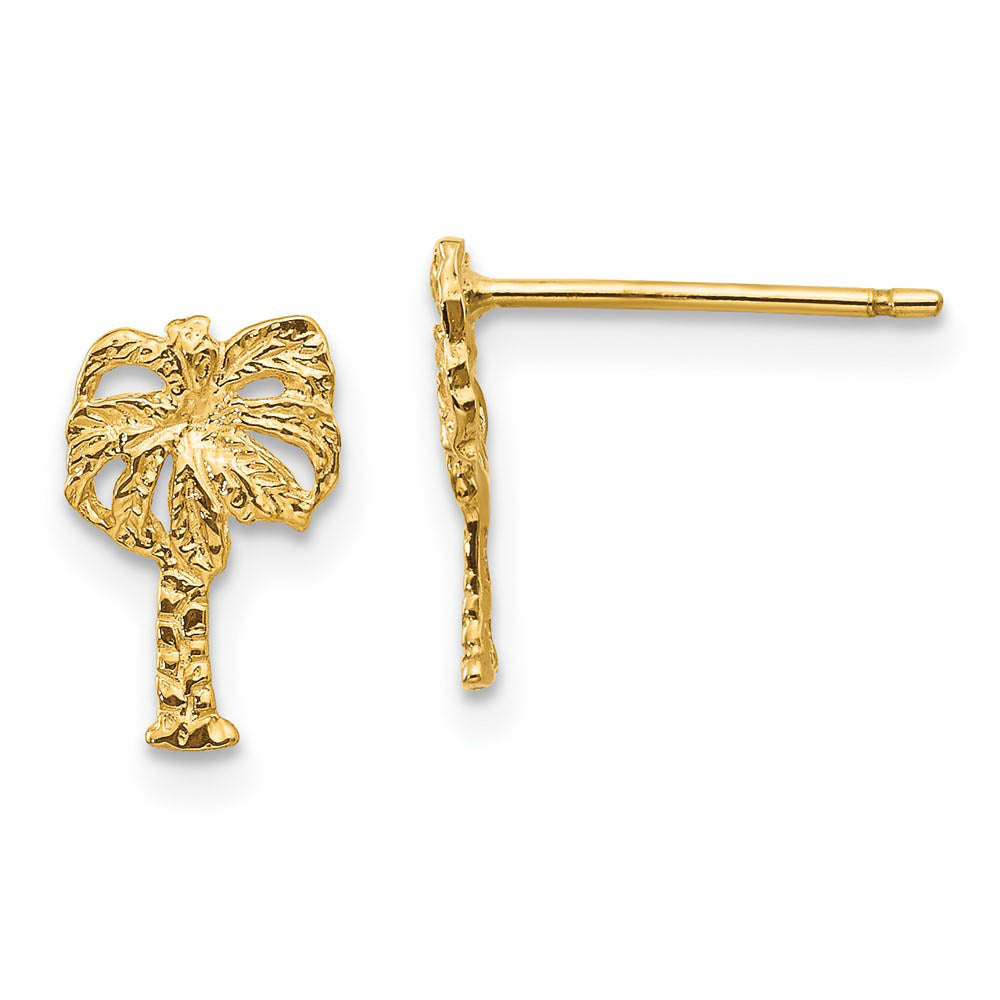 Small Textured Palm Tree Post Earrings in 14k Yellow Gold, Item E10886 by The Black Bow Jewelry Co.