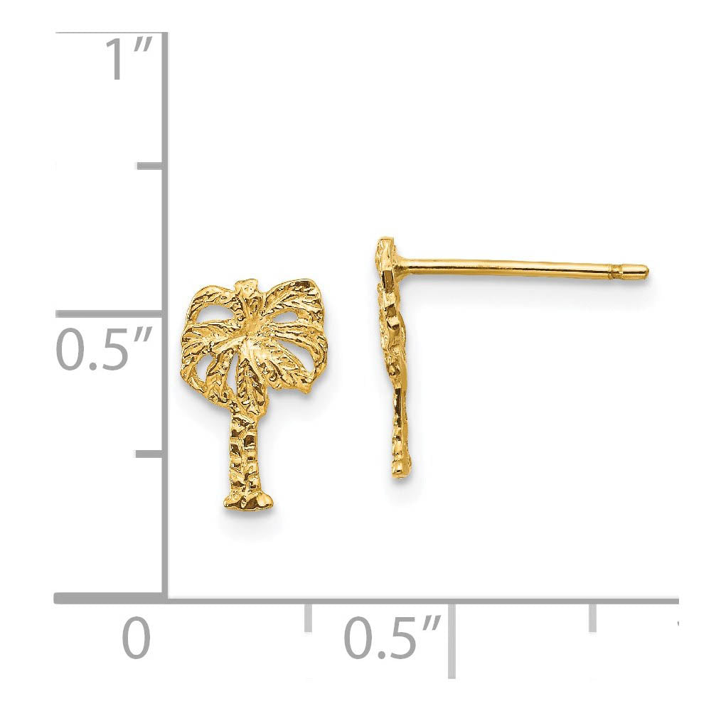 Alternate view of the Small Textured Palm Tree Post Earrings in 14k Yellow Gold by The Black Bow Jewelry Co.