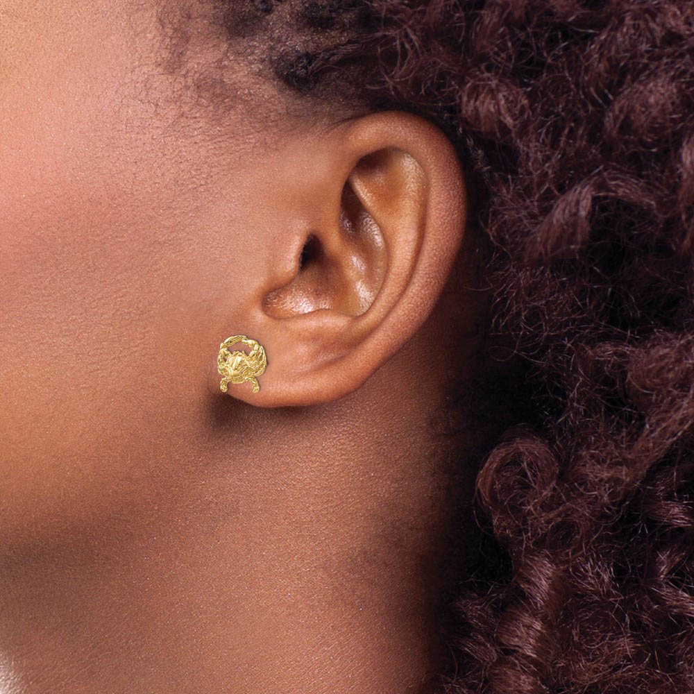 Alternate view of the Blue Crab Post Earrings in 14k Yellow Gold by The Black Bow Jewelry Co.