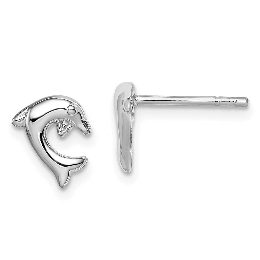 8mm Polished Dolphin Post Earrings in Sterling Silver, Item E10904 by The Black Bow Jewelry Co.