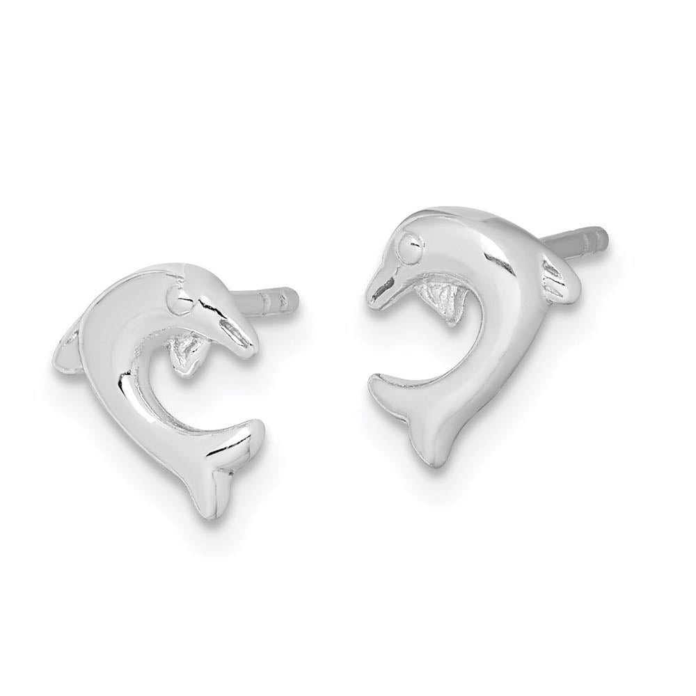 Alternate view of the 8mm Polished Dolphin Post Earrings in Sterling Silver by The Black Bow Jewelry Co.
