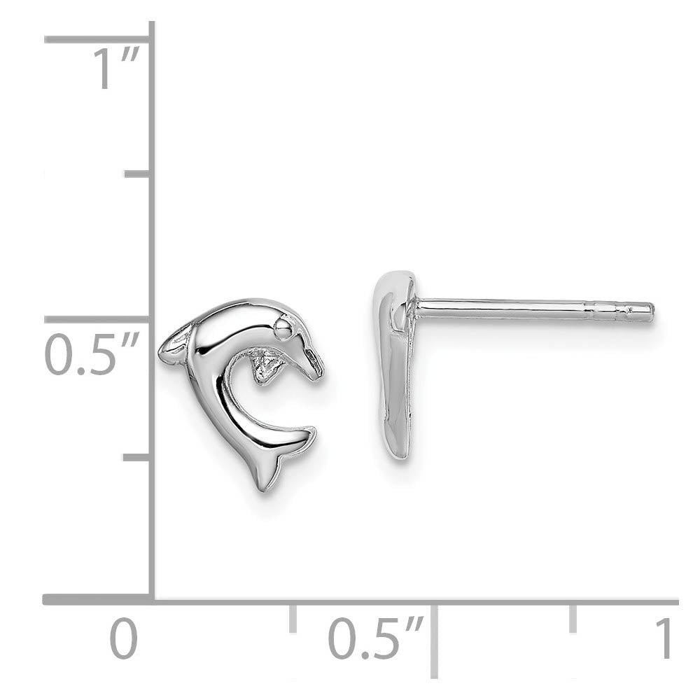 Alternate view of the 8mm Polished Dolphin Post Earrings in Sterling Silver by The Black Bow Jewelry Co.