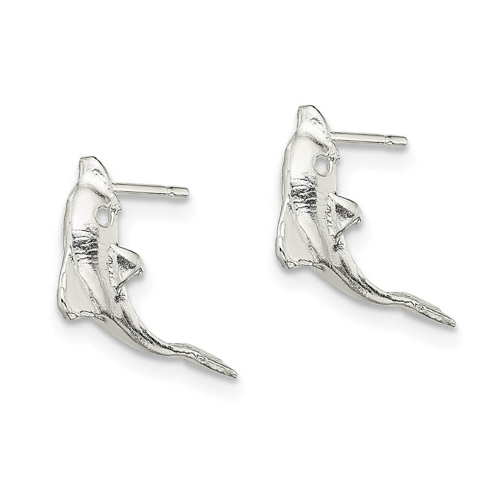 Alternate view of the Polished Dolphin Drop Post Earrings in Sterling Silver by The Black Bow Jewelry Co.