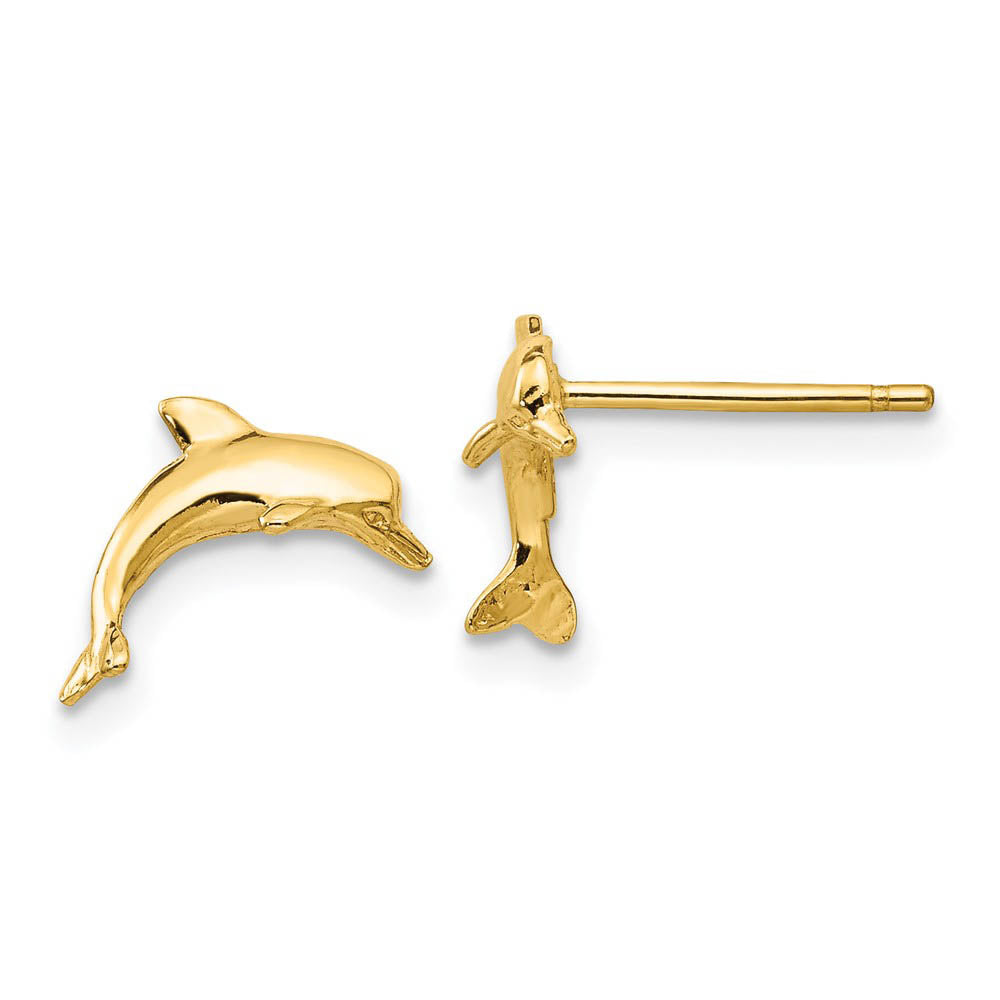 10mm Polished Dolphin Post Earrings in 14k Yellow Gold, Item E10913 by The Black Bow Jewelry Co.