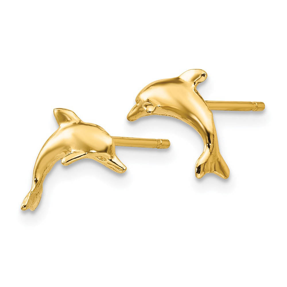 Alternate view of the 10mm Polished Dolphin Post Earrings in 14k Yellow Gold by The Black Bow Jewelry Co.