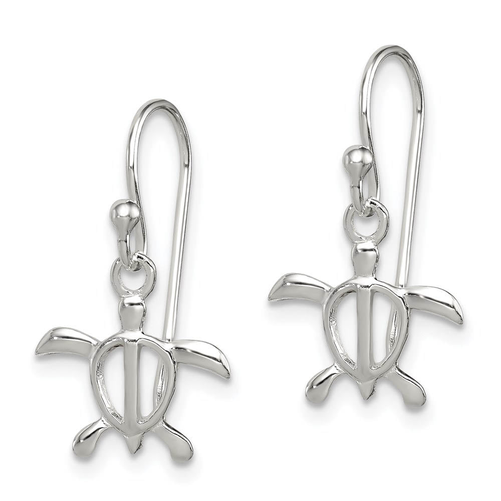 Alternate view of the Small Open Sea Turtle Dangle Earrings in Sterling Silver by The Black Bow Jewelry Co.