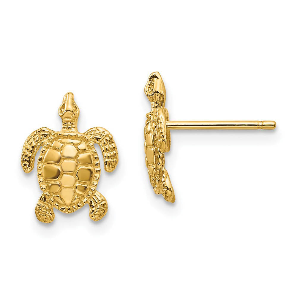 10mm Sea Turtle Post Earrings in 14k Yellow Gold, Item E10927 by The Black Bow Jewelry Co.