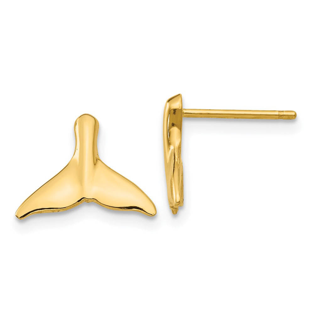 Small Polished Whale Tail Post Earrings in 14k Yellow Gold, Item E10939 by The Black Bow Jewelry Co.