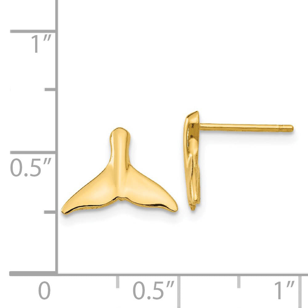 Alternate view of the Small Polished Whale Tail Post Earrings in 14k Yellow Gold by The Black Bow Jewelry Co.