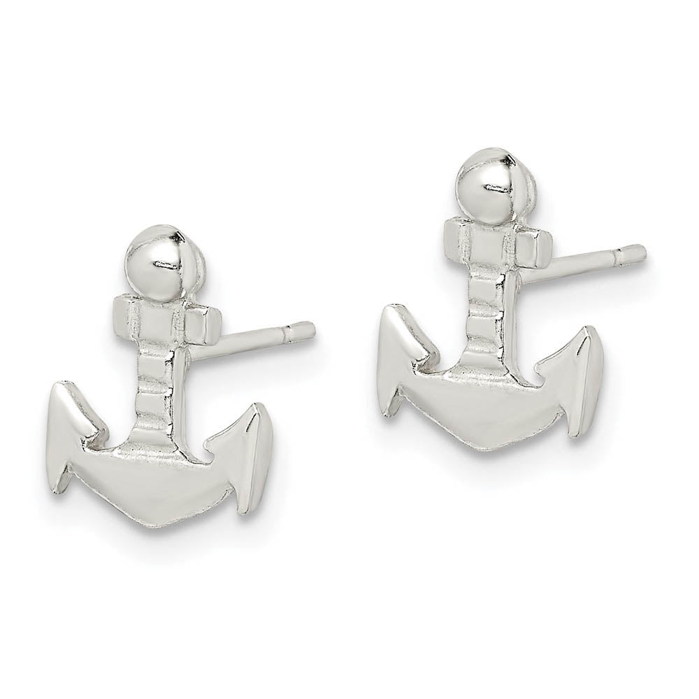 Alternate view of the Petite Anchor Post Earrings in Sterling Silver by The Black Bow Jewelry Co.