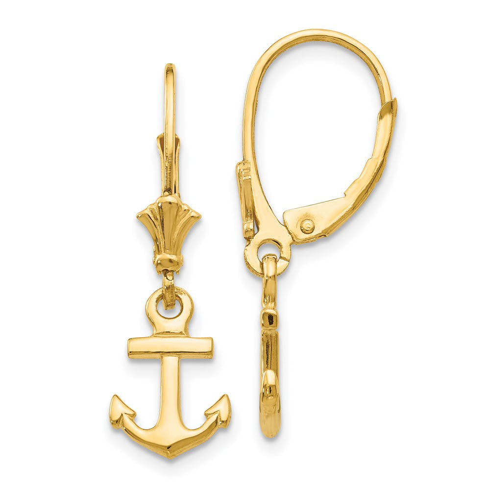 Petite Polished Anchor Lever Back Earrings in 14k Yellow Gold, Item E10953 by The Black Bow Jewelry Co.