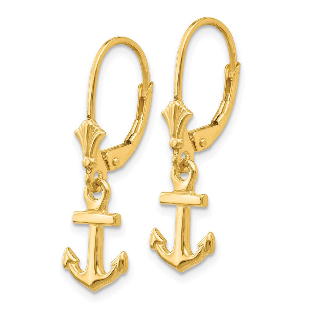 Alternate view of the Petite Polished Anchor Lever Back Earrings in 14k Yellow Gold by The Black Bow Jewelry Co.