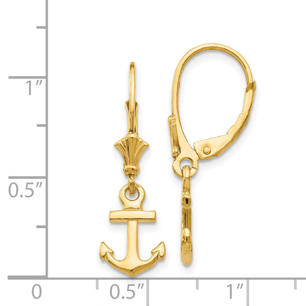 Alternate view of the Petite Polished Anchor Lever Back Earrings in 14k Yellow Gold by The Black Bow Jewelry Co.