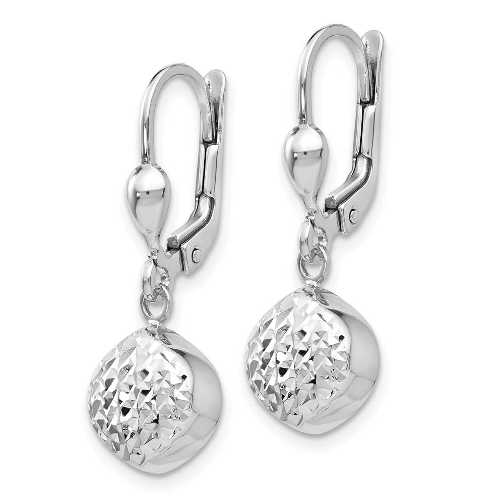 Alternate view of the Diamond Cut Dangle Charm Lever Back Earrings in 14k White Gold by The Black Bow Jewelry Co.