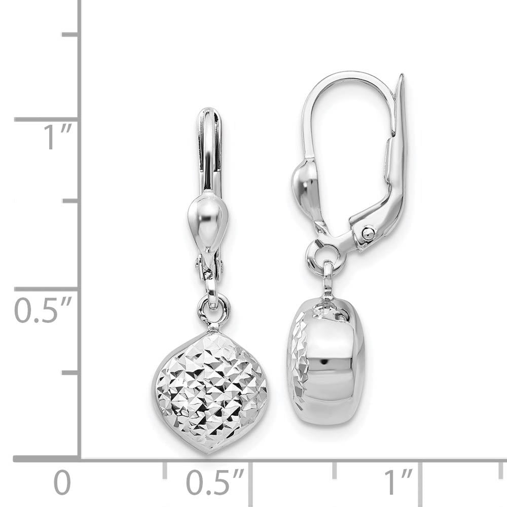 Alternate view of the Diamond Cut Dangle Charm Lever Back Earrings in 14k White Gold by The Black Bow Jewelry Co.