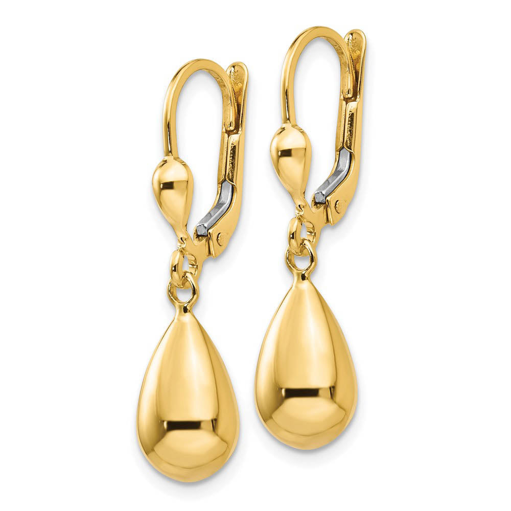 Alternate view of the Polished 3D Teardrop Lever Back Earrings in 14k Yellow Gold by The Black Bow Jewelry Co.