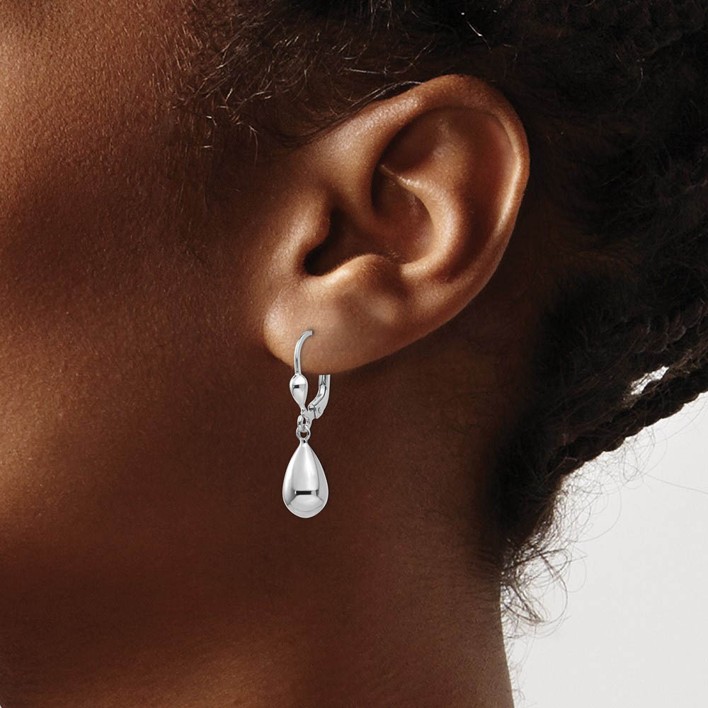 Alternate view of the Polished 3D Teardrop Lever Back Earrings in 14k White Gold by The Black Bow Jewelry Co.