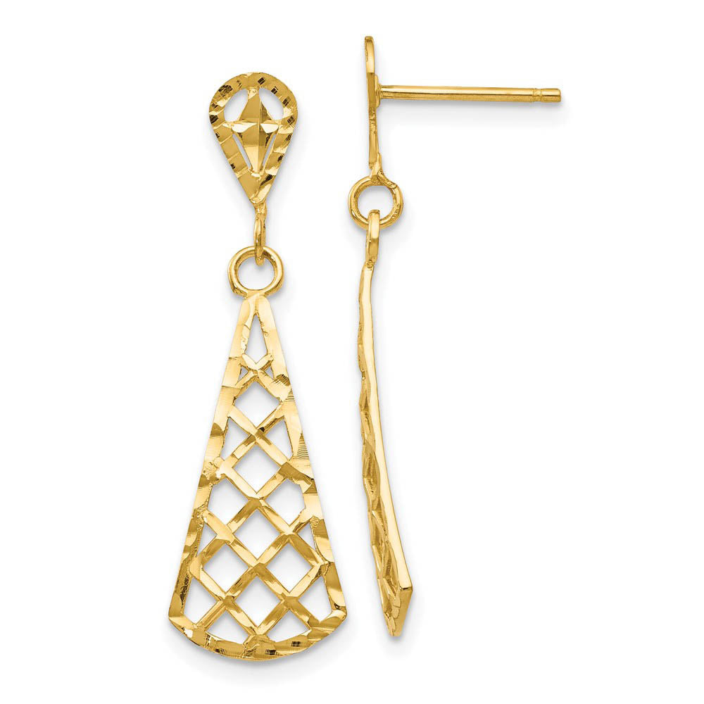 Diamond Cut Triangular Dangle Post Earrings in 14k Yellow Gold, Item E10966 by The Black Bow Jewelry Co.