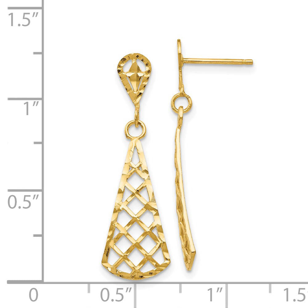 Alternate view of the Diamond Cut Triangular Dangle Post Earrings in 14k Yellow Gold by The Black Bow Jewelry Co.