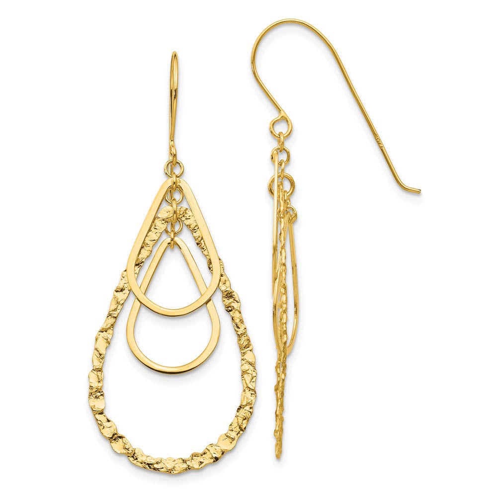 Triple Teardrop Dangle Earrings in 14k Yellow Gold, Item E10971 by The Black Bow Jewelry Co.