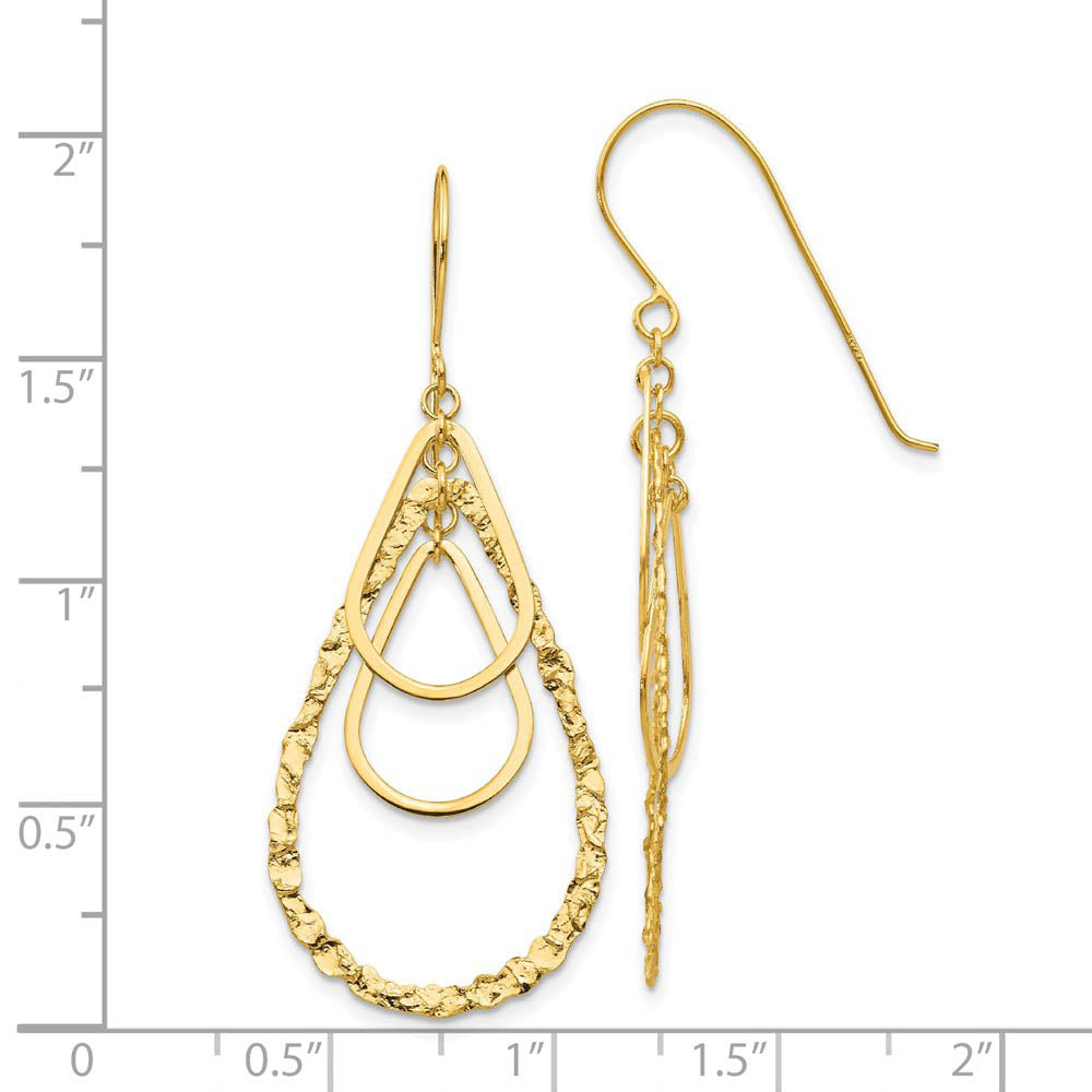 Alternate view of the Triple Teardrop Dangle Earrings in 14k Yellow Gold by The Black Bow Jewelry Co.