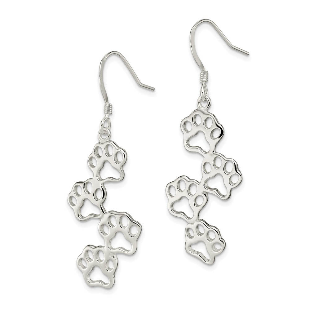 Alternate view of the Polished Paw Prints Dangle Earrings in Sterling Silver by The Black Bow Jewelry Co.