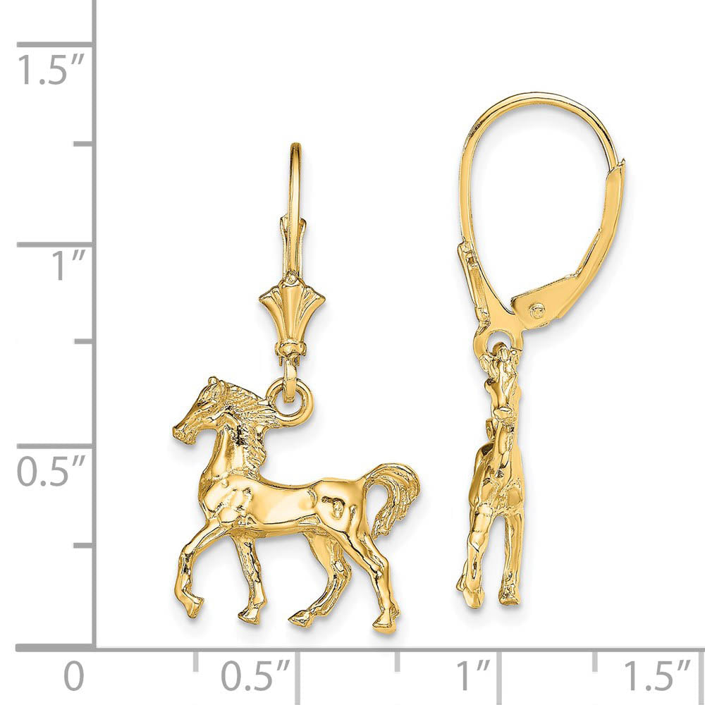 Alternate view of the Polished 3D Horse Lever Back Earrings in 14k Yellow Gold by The Black Bow Jewelry Co.