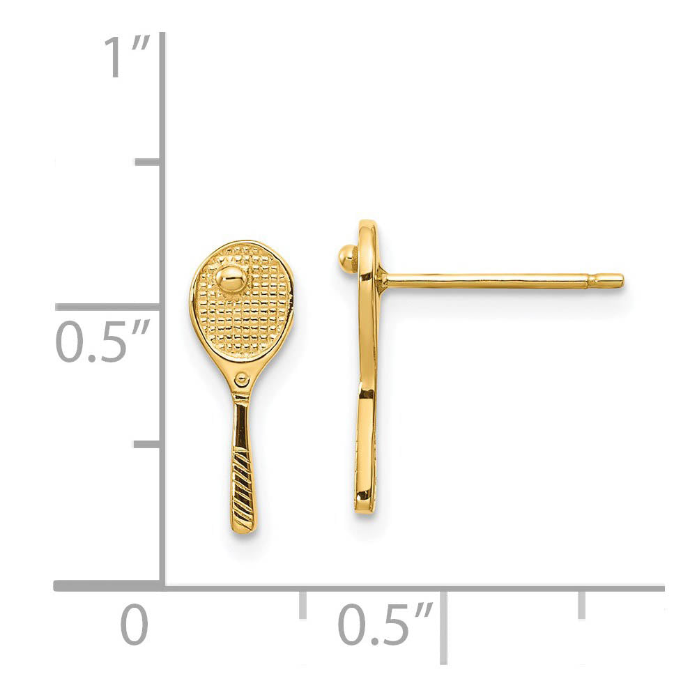 Alternate view of the Mini Tennis Racquet and Ball Post Earrings in 14k Yellow Gold by The Black Bow Jewelry Co.