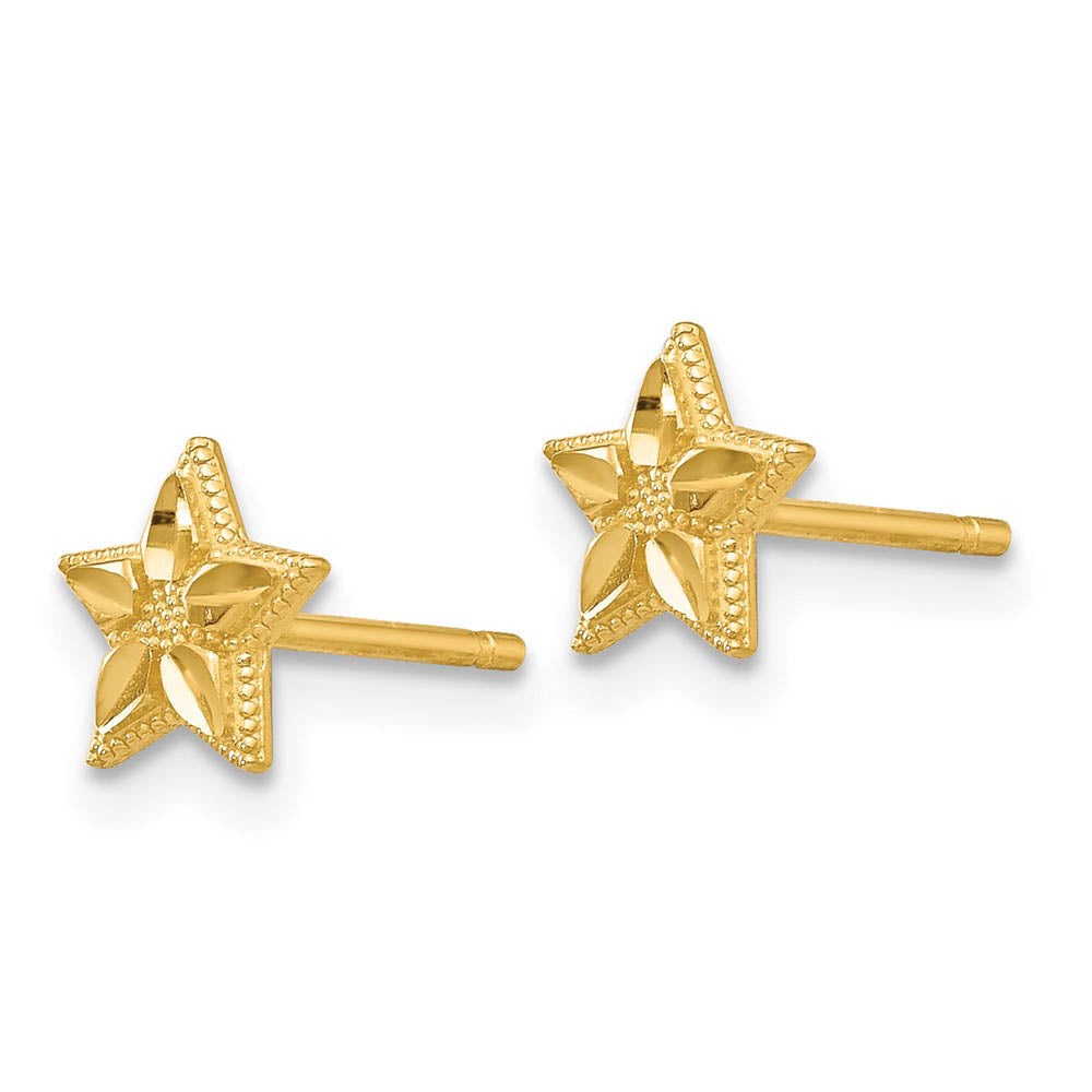 Alternate view of the Kids 6mm Diamond Cut Star Post Earrings in 14k Yellow Gold by The Black Bow Jewelry Co.