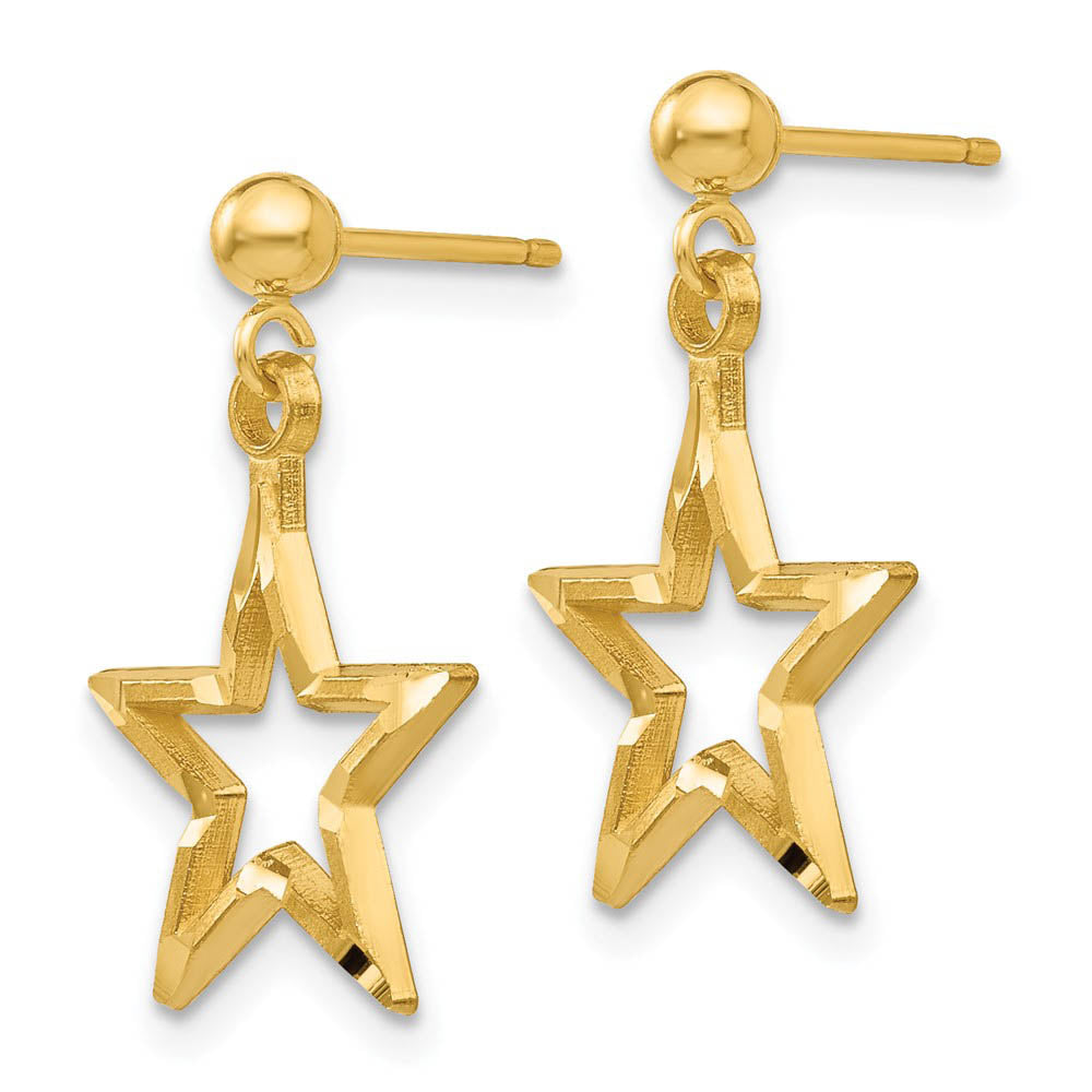 Alternate view of the 13mm Diamond Cut Open Star Dangle Post Earrings in 14k Yellow Gold by The Black Bow Jewelry Co.