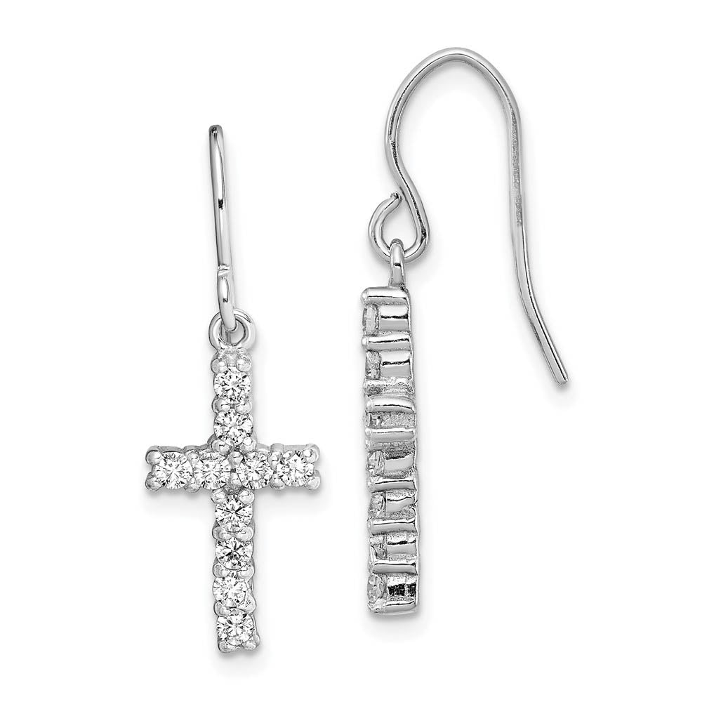 16mm Cubic Zirconia Cross Dangle Earrings in Sterling Silver, Item E11022 by The Black Bow Jewelry Co.