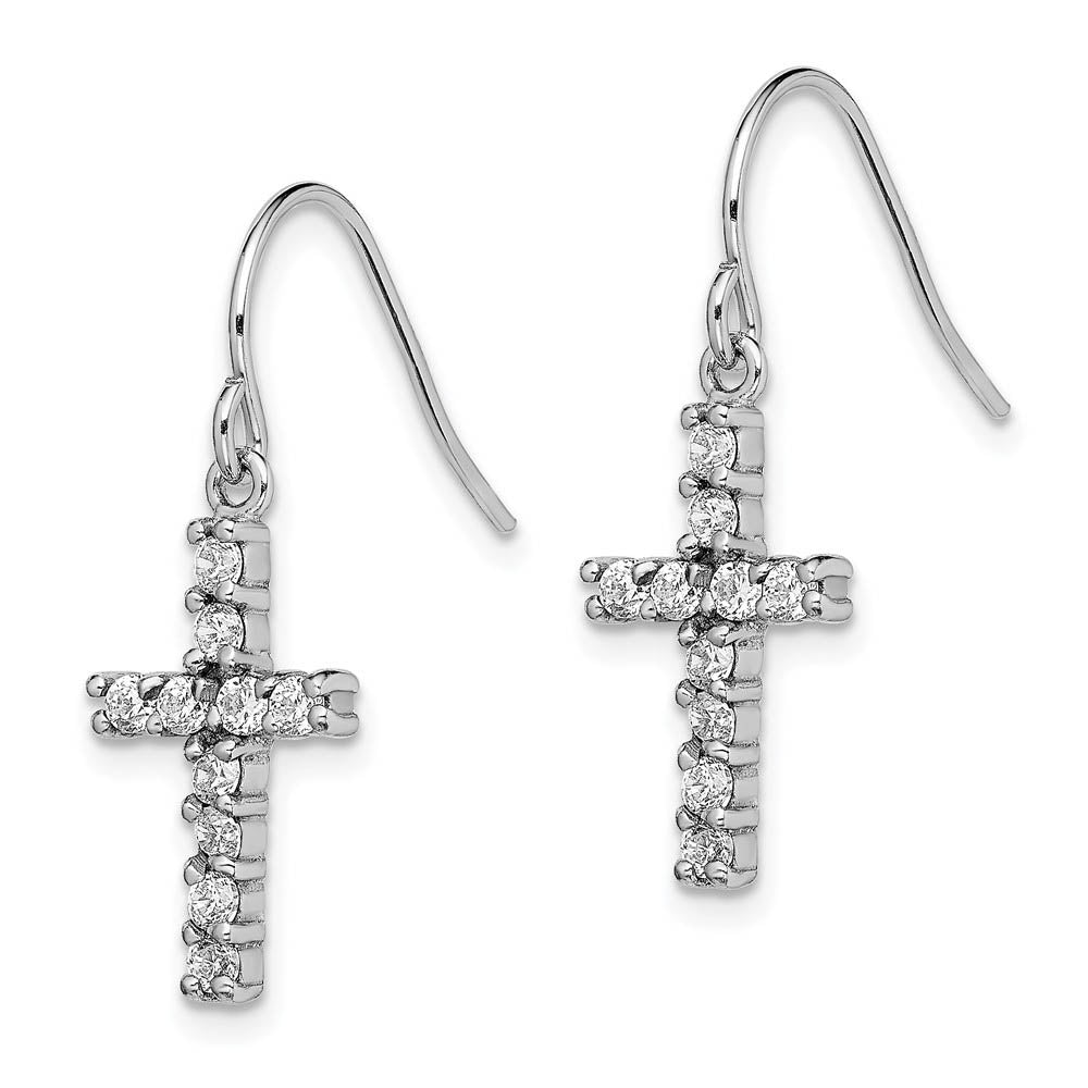 Alternate view of the 16mm Cubic Zirconia Cross Dangle Earrings in Sterling Silver by The Black Bow Jewelry Co.