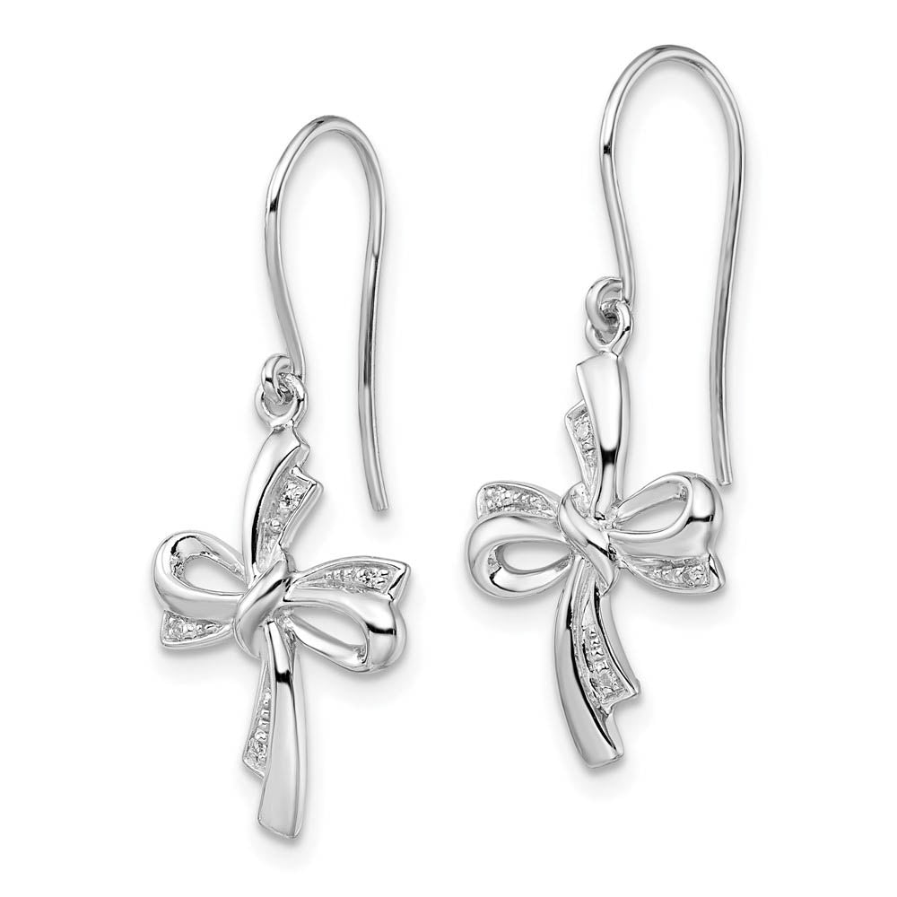 Alternate view of the Diamond Ribbon Cross Dangle Earrings in Sterling Silver by The Black Bow Jewelry Co.