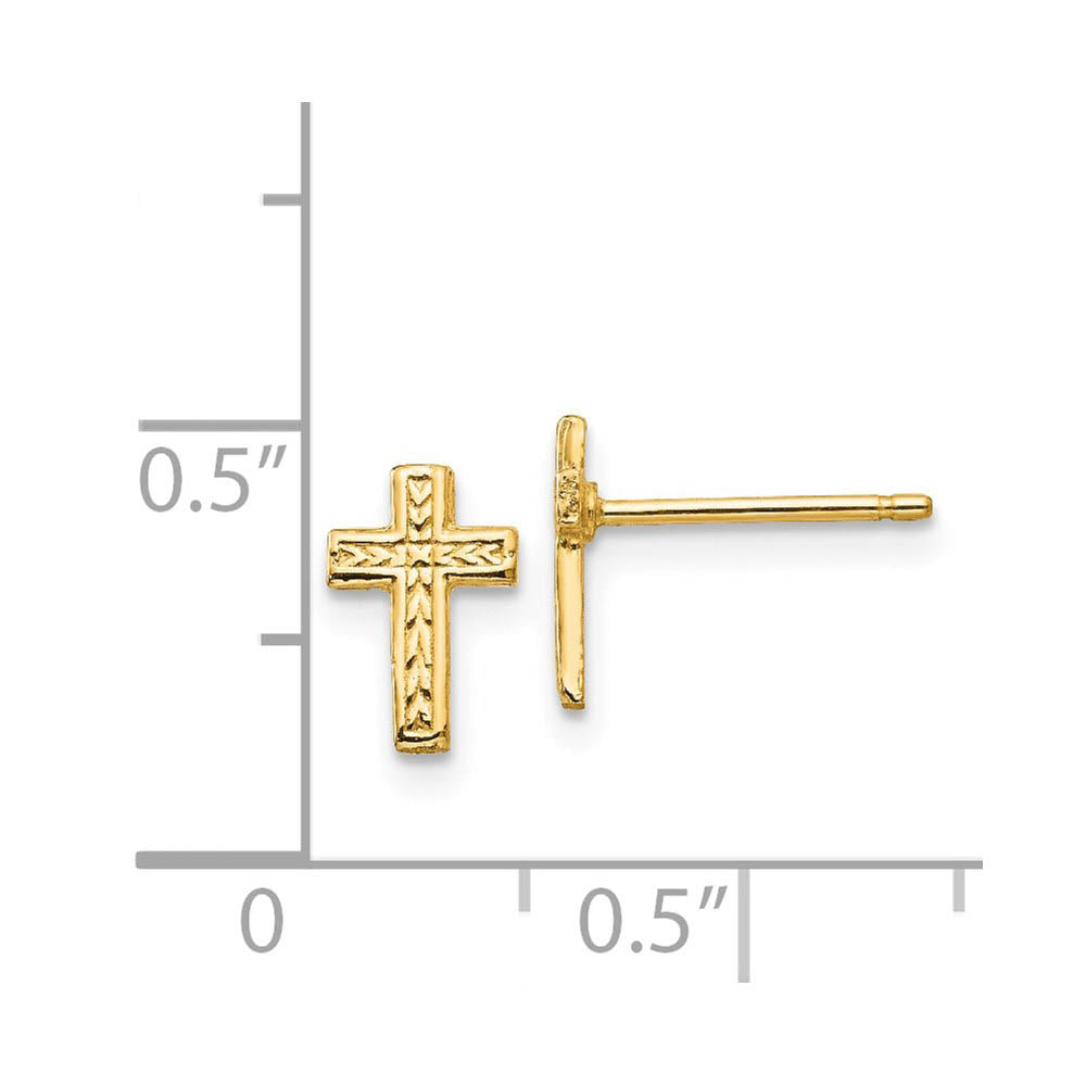 Alternate view of the 9mm Textured Cross Post Earrings in 14k Yellow Gold by The Black Bow Jewelry Co.