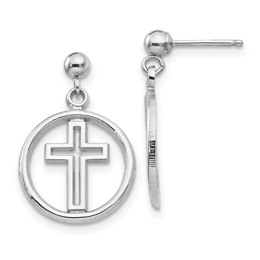 12mm Eternal Life Cross Dangle Post Earrings in 14k White Gold, Item E11050 by The Black Bow Jewelry Co.