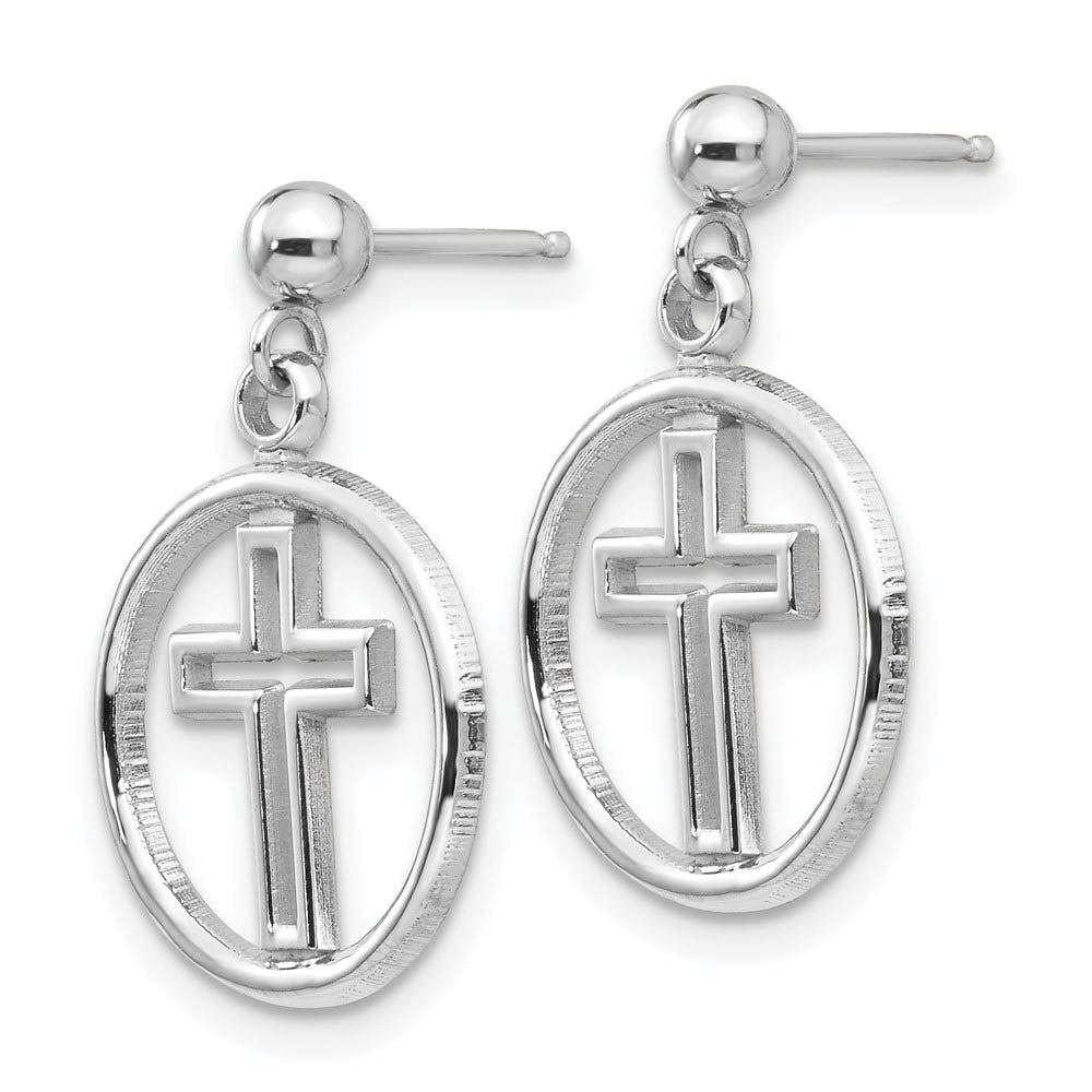 Alternate view of the 12mm Eternal Life Cross Dangle Post Earrings in 14k White Gold by The Black Bow Jewelry Co.