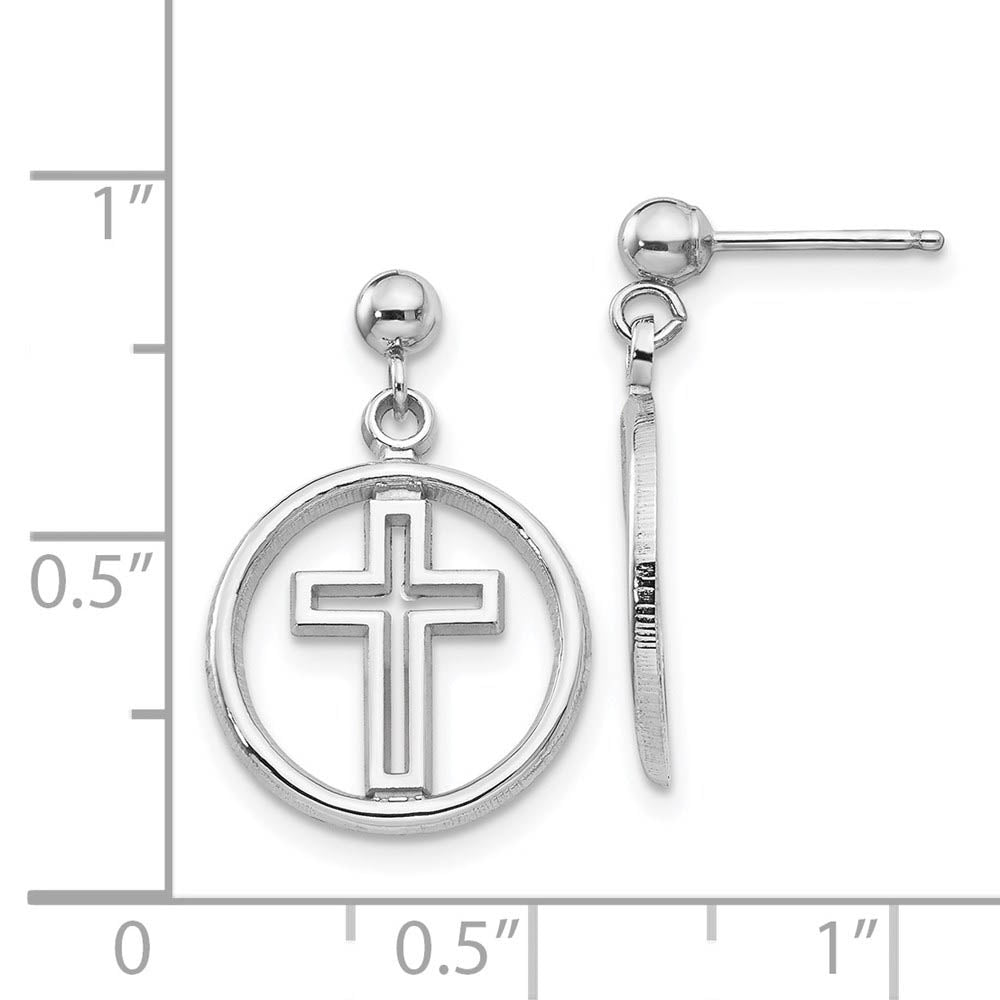 Alternate view of the 12mm Eternal Life Cross Dangle Post Earrings in 14k White Gold by The Black Bow Jewelry Co.