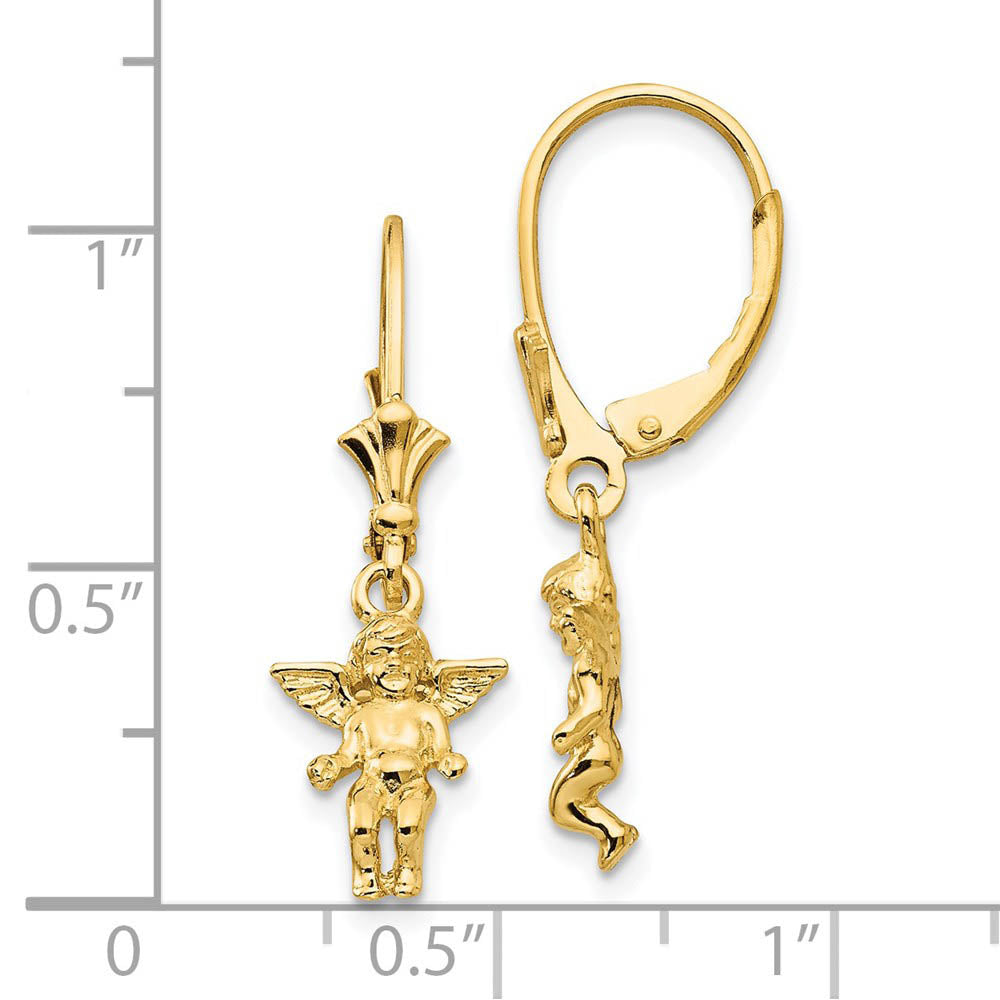 Alternate view of the 3D Mini Guardian Angel Lever Back Earrings in 14k Yellow Gold by The Black Bow Jewelry Co.