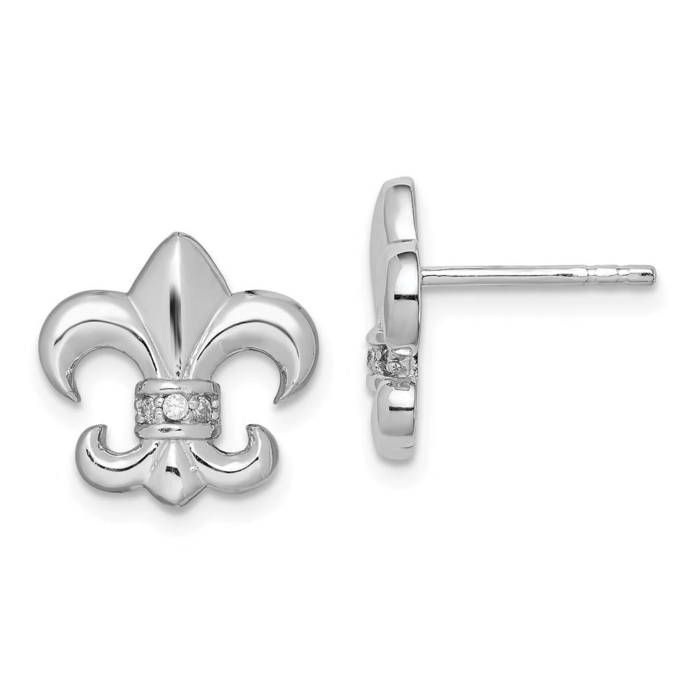 13mm Cubic Zirconia Fleur De Lis Post Earrings in Sterling Silver, Item E11056 by The Black Bow Jewelry Co.