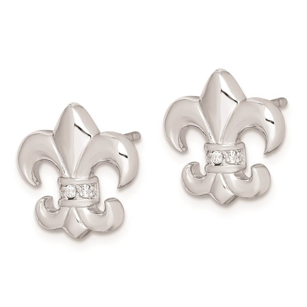 Alternate view of the 13mm Cubic Zirconia Fleur De Lis Post Earrings in Sterling Silver by The Black Bow Jewelry Co.