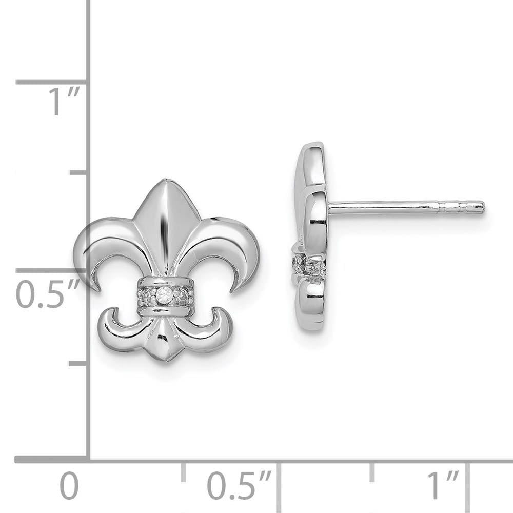 Alternate view of the 13mm Cubic Zirconia Fleur De Lis Post Earrings in Sterling Silver by The Black Bow Jewelry Co.