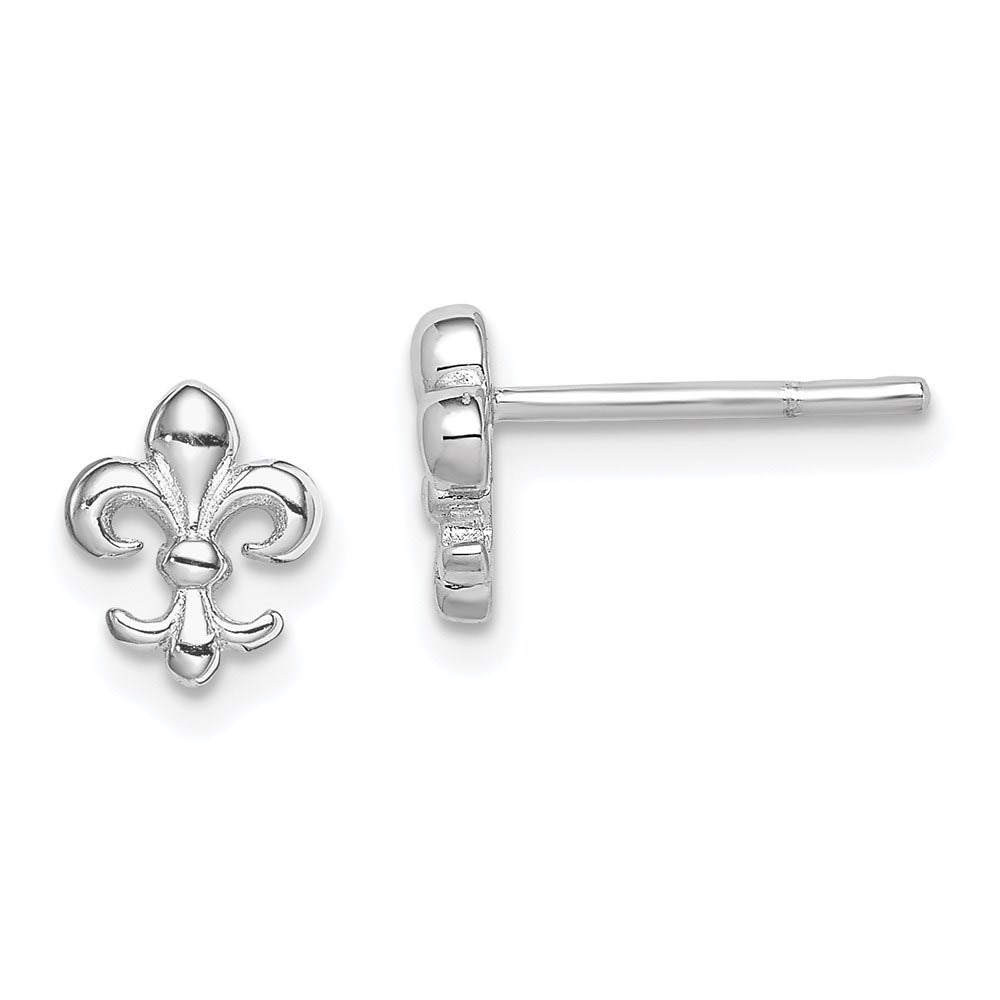Mini Polished Fleur De Lis Post Earrings in Sterling Silver, Item E11059 by The Black Bow Jewelry Co.