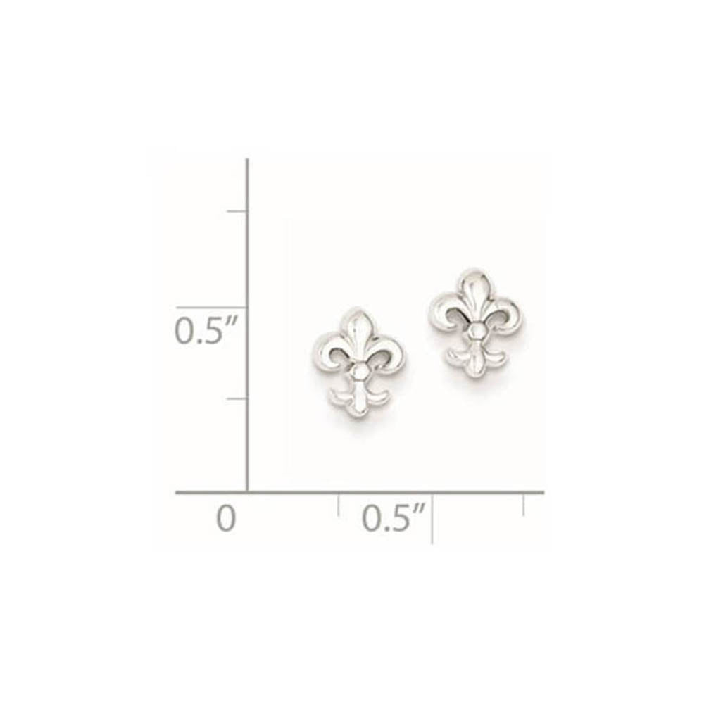 Alternate view of the Mini Polished Fleur De Lis Post Earrings in Sterling Silver by The Black Bow Jewelry Co.