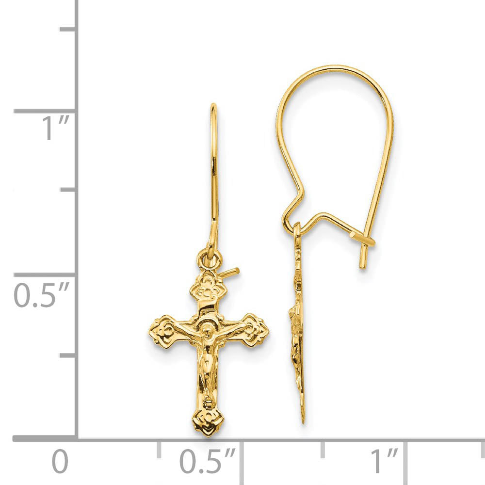 Alternate view of the Polished Crucifix Dangle Earrings in 14k Yellow Gold by The Black Bow Jewelry Co.