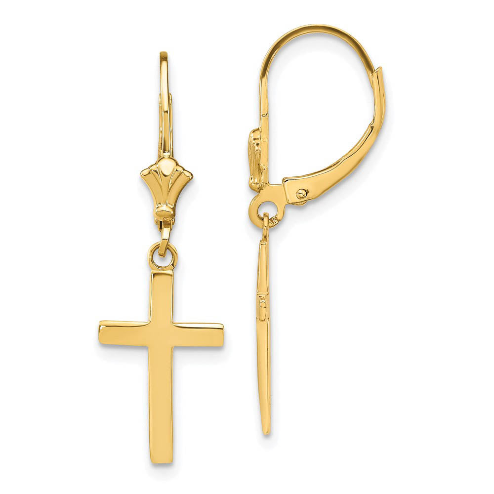 Polished Hollow Cross Lever Back Earrings in 14k Yellow Gold, Item E11083 by The Black Bow Jewelry Co.