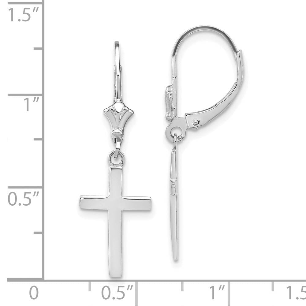 Alternate view of the Polished Hollow Cross Lever Back Earrings in 14k White Gold by The Black Bow Jewelry Co.