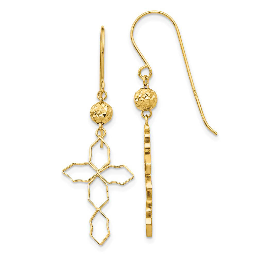 Open Cross Dangle Earrings in 14k Yellow Gold, Item E11085 by The Black Bow Jewelry Co.