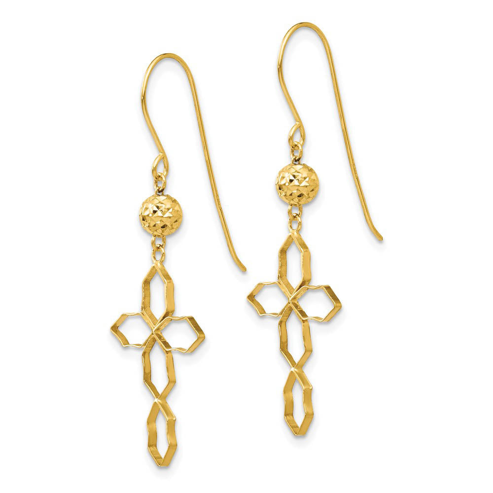 Alternate view of the Open Cross Dangle Earrings in 14k Yellow Gold by The Black Bow Jewelry Co.