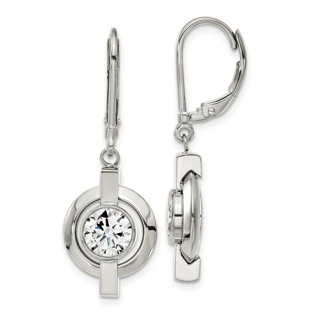 Titanium and Cubic Zirconia Circle Lever Back Earrings, Item E11089 by The Black Bow Jewelry Co.