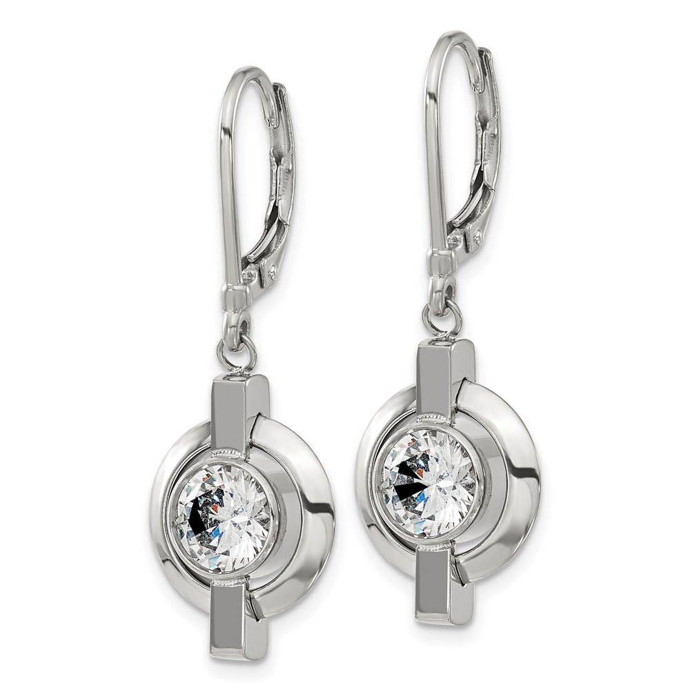 Alternate view of the Titanium and Cubic Zirconia Circle Lever Back Earrings by The Black Bow Jewelry Co.